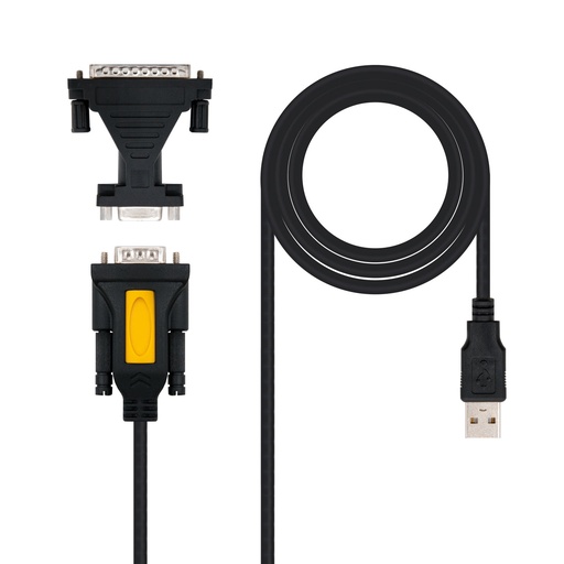 [ADAUSB0002] Nanocable Convertisseur USB vers Série RS232 DB9/M DB25/M - 1,8 m - Noir 10.03.0002