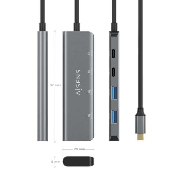 Aisens Hub USB 3.2 GEN1 5G USB-C - USB-C/M-2xUSB-C/H-2xUSB-A/H - 15cm - Color Gris