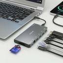 Aisens USB-C Dock 8 en 1 - USB-C vers 1xHDMI - 1xRJ45 - 3xUSB-A - 1xUSB-C Data+PD - 1xSD - 1xMicro SD - 10cm - Couleur Gris