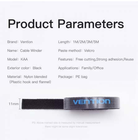 Vention Bande d'organisation de câbles Velcro- 5 m - Couleur Noir
