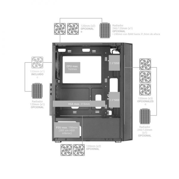 Mars Gaming MC-iPRO - Verre Trempé - Flux d'Air Supérieur - Compatible ATX - Gestion des Câbles - Connectivité Avancée - Couleur Noir