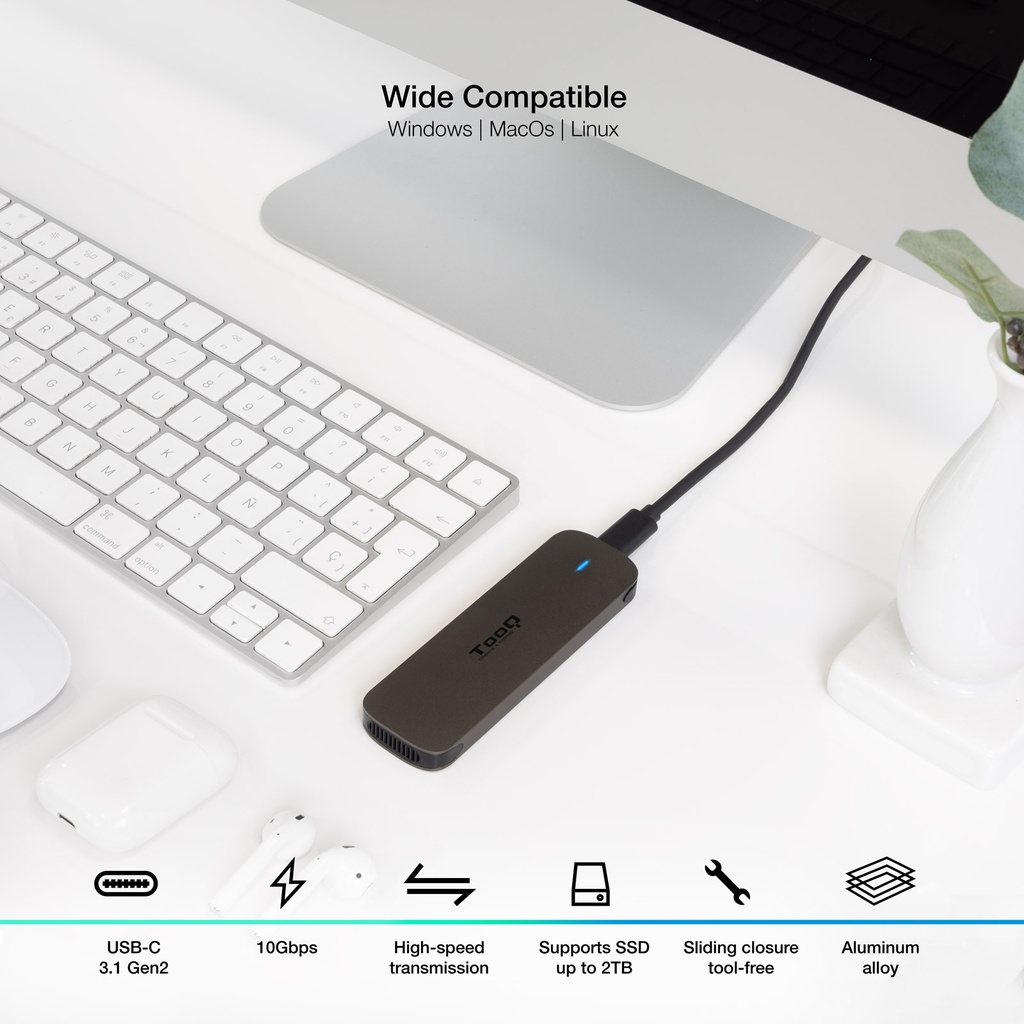 Tooq Boîtier SSD externe M.2 NGFF USB-C USB 3.1 Gen1 