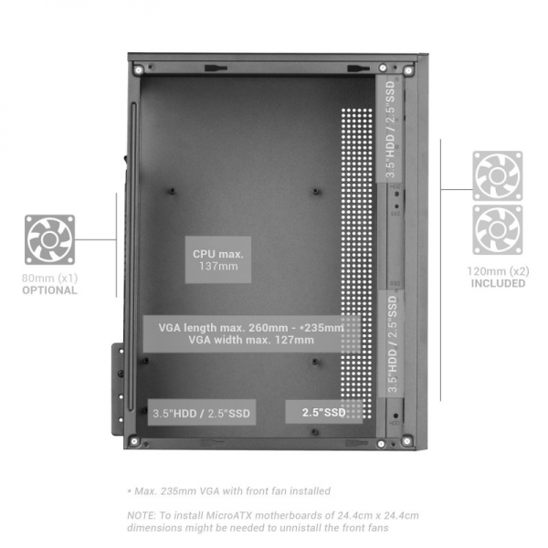  Mars Gaming MC-CORE - Grille en métal-MESH - Fenêtre latérale - 2 ventilateurs FRGB - Support Micro-ATX/Mini-ITX 