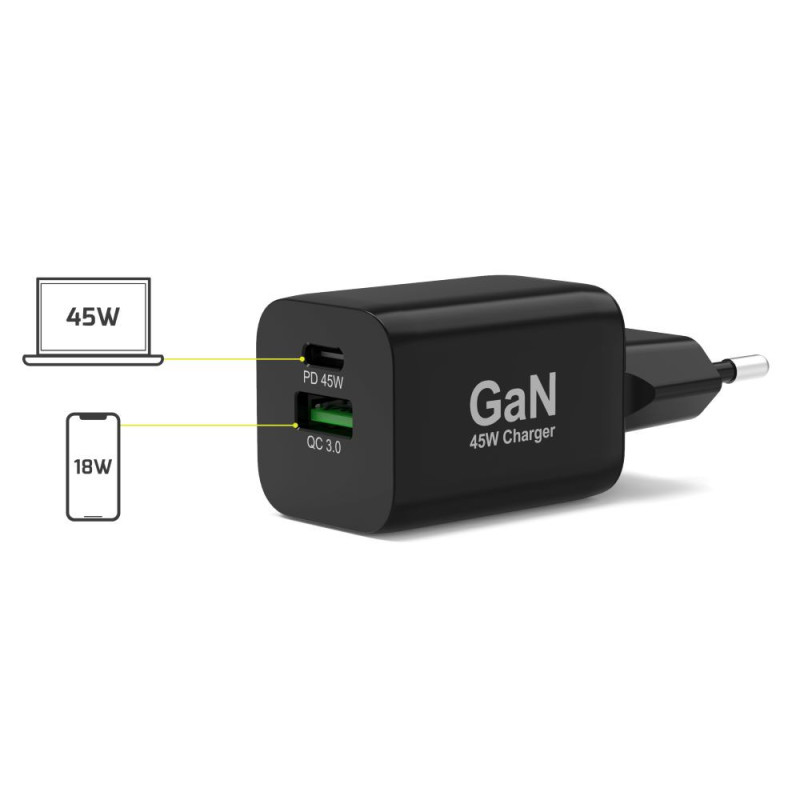 Chargeur mural GaN 45W & câble USB-C 2M EU  900105-EU