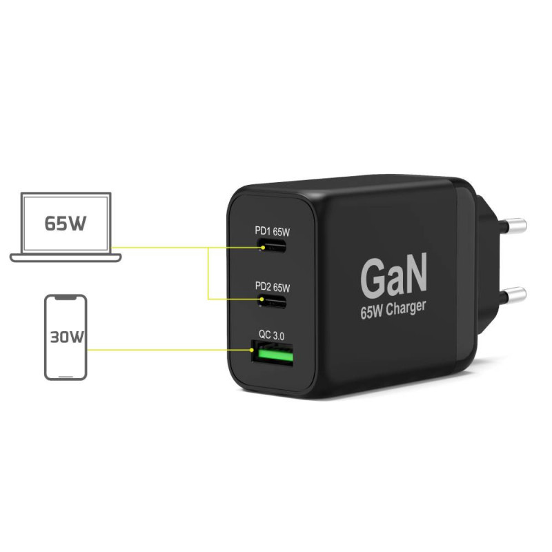 Chargeur mural GaN 65W & câble USB-C 2M EU  900106-EU