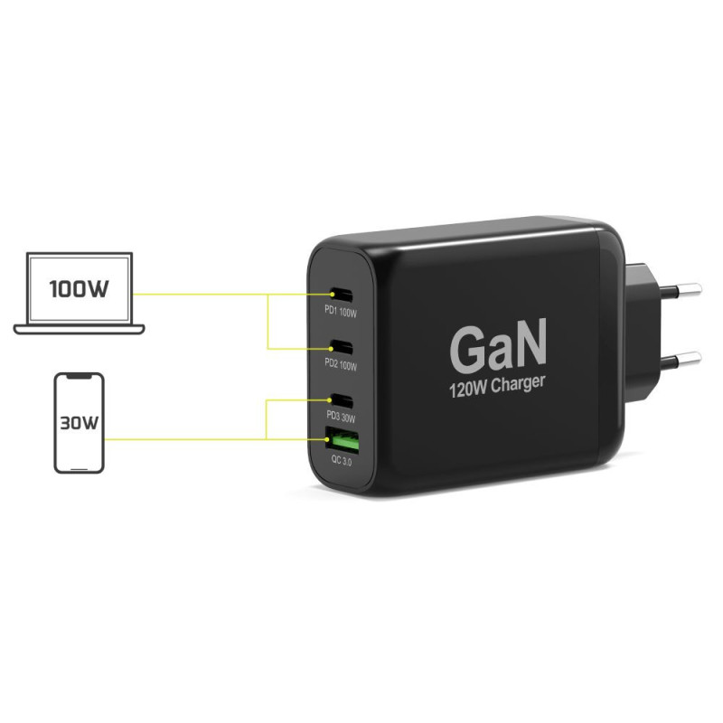 Chargeur mural GaN 120W & câble USB-C 2M EU  900107-EU