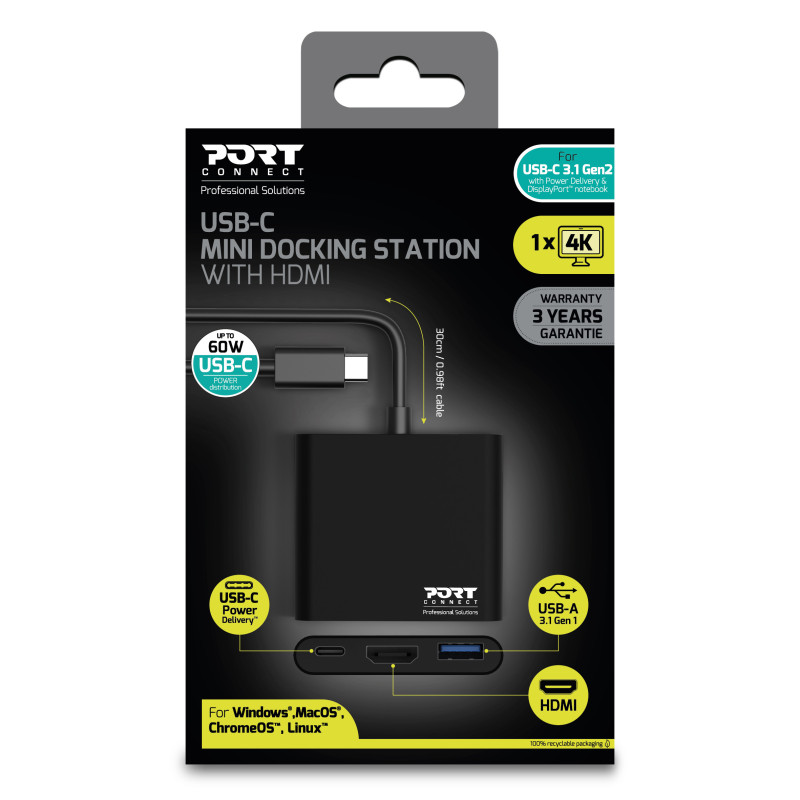 Mini station d'accueil mobile 1 X 4K USB-C 3 périphériques 60W  900140