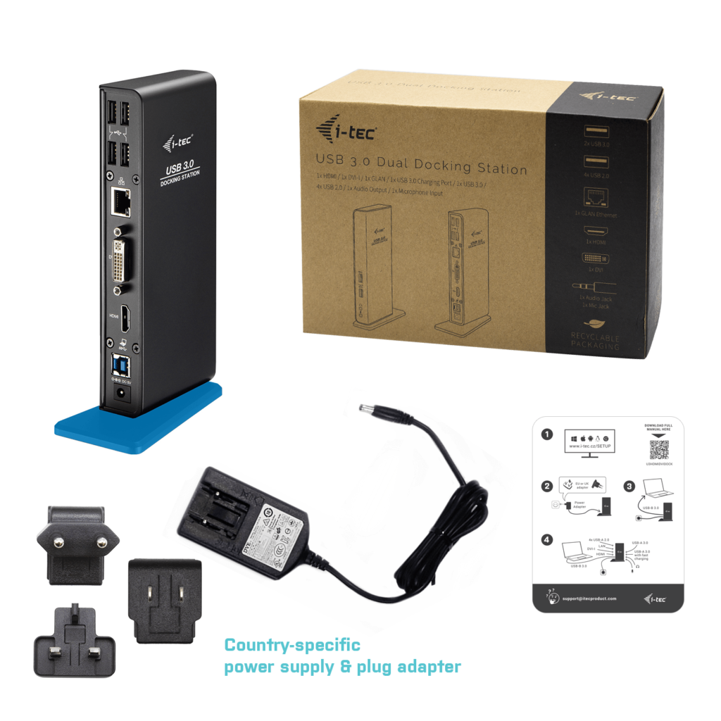 i-tec USB 3.0 Dual Docking Station + USB Charging Port