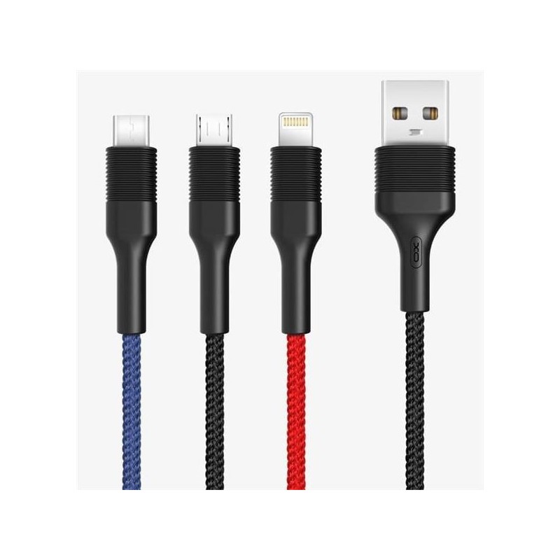 XO Tressé USB-A Mâle vers USB-C, MicroUSB et Lightning XONB54BK