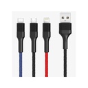 XO Tressé USB-A Mâle vers USB-C, MicroUSB et Lightning XONB54BK