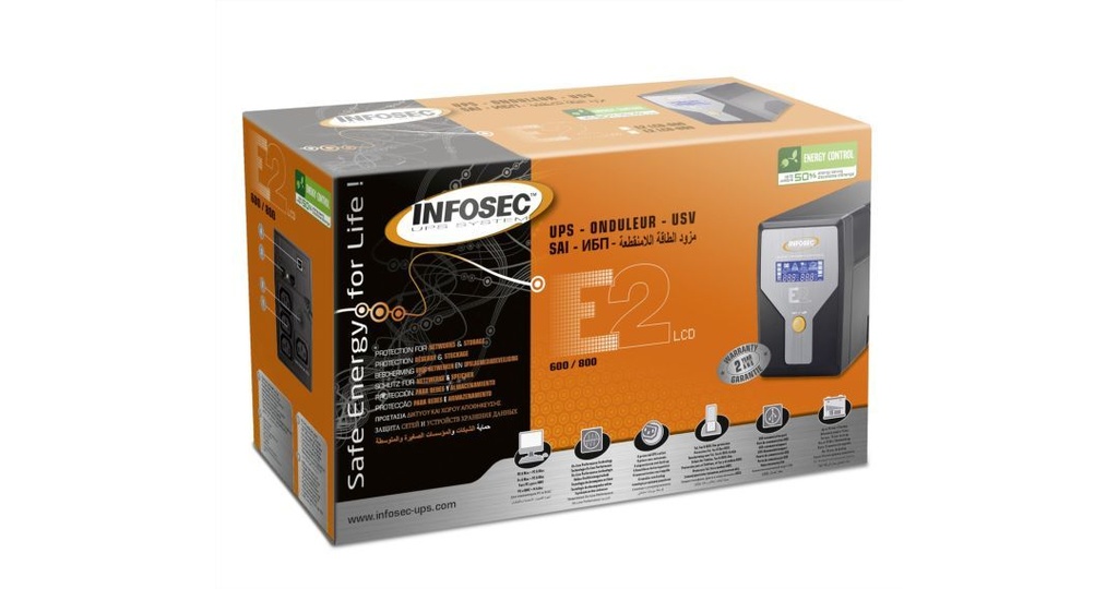 Infosec E2 LCD 800 - Onduleur On Line Performance 800 VA 4 prises IEC