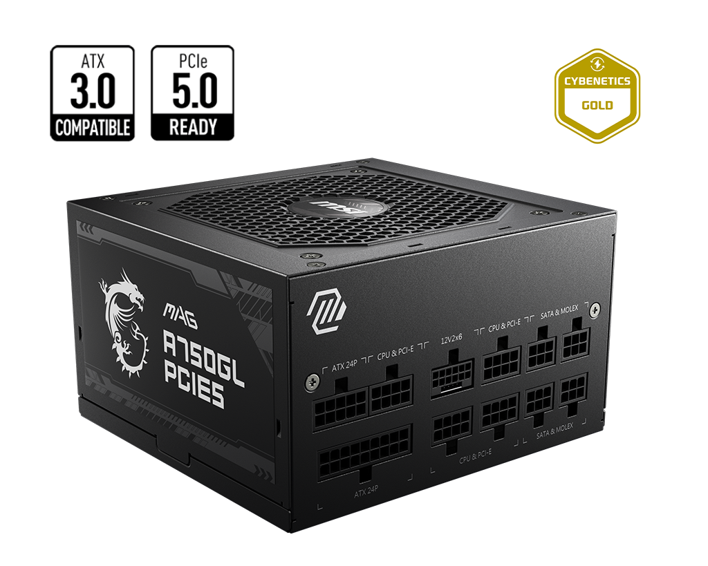 Msi MAG A750GL PCIE5  750W - ATX - 80Plus Gold - Support PCIe Gen 5.0 (7 ans constructeur)