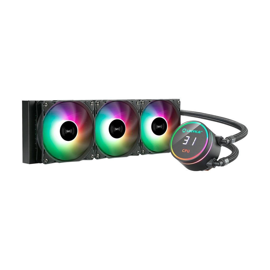 Unykach UK353101 Aquastorm 360 Kit de refroidissement liquide - 3 ventilateurs 120 mm - Éclairage RVB - Affichage de la température du processeur - Tube 38 mm