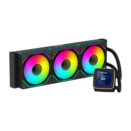  Abysm Oceanic AB336011 LCD 360 ARGB Kit de refroidissement liquide - 3 ventilateurs 120 mm - Éclairage ARGB - Écran LCD 2,8" - Pompe 2500 tr/min - Tubes 380 mm - Couleur Noir