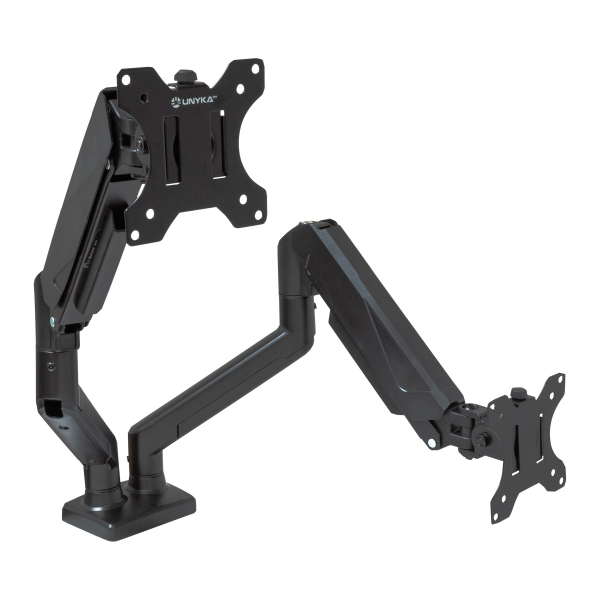 Unykach UK1479 Support de table avec bras articulé pour 2 écrans 13"-32" - Pivotant, ressort à gaz - Gestion des câbles - Poids max. 10 kg - VESA 100 x 100 mm UK710110