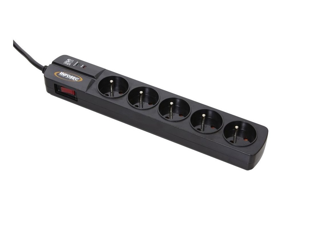 Infosec S5 Black Line II - Parasurtenseur 5 Prises FR