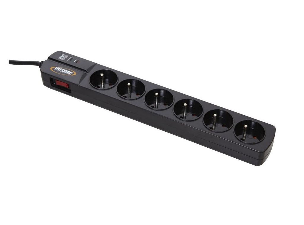 Infosec S6 Black Line II - Parasurtenseur 6 Prises FR