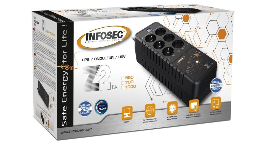 Infosec Z2 EX 700 - Onduleur Off-Line 700 VA 6 Prises FR/SCHUKO