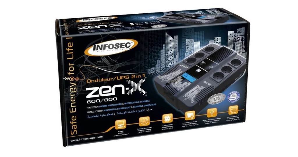 Infosec Zen-X 600 Onduleur In-Line 600 VA 6 Prises FR/SCHUKO