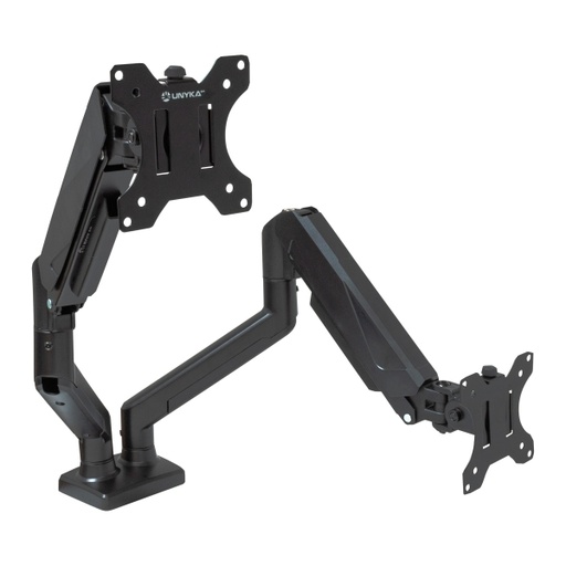 [SUP0037] Unykach UK1479 - UK710110 Support de table avec bras articulé pour 2 écrans 13"-32" - Pivotant, ressort à gaz - Gestion des câbles - Poids max. 10 kg - VESA 100 x 100 mm